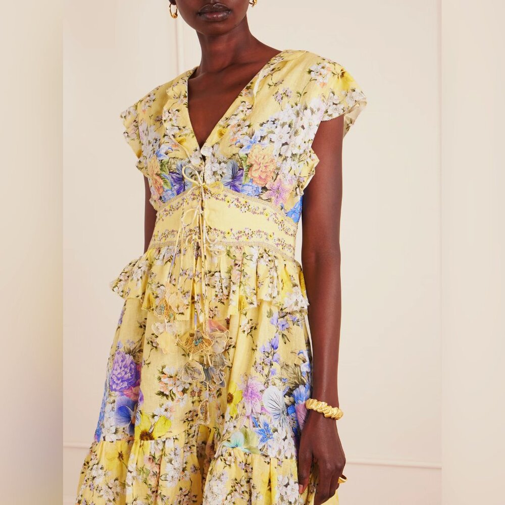 CAMILLA Appliquéd embellished floral-print linen-voile mini dress - Picture 4 of 17